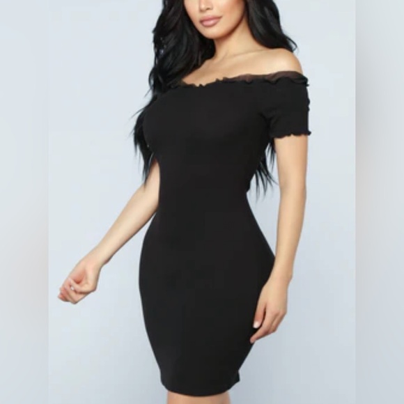 Mini Ruffle Bodycon Dress - 90s Style Black Bodycon Minimalist Fitted Mini Dress - Picture 1 of 8